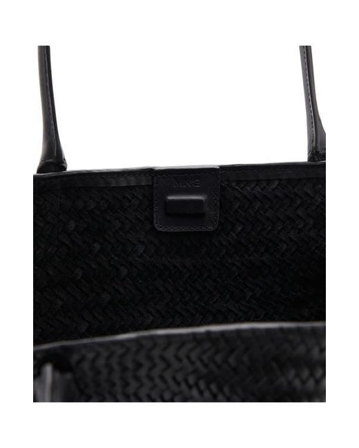 Mango Black Braided Leather Shoulder Bag