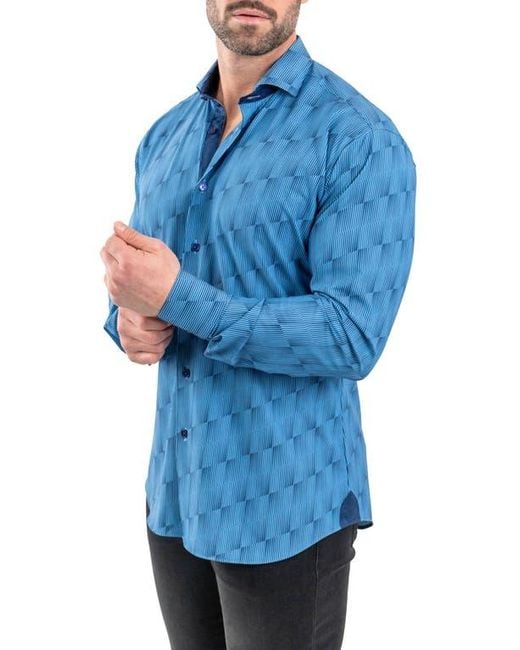 Maceoo Blue Einstein Stretch Optical Button-Up Shirt for men