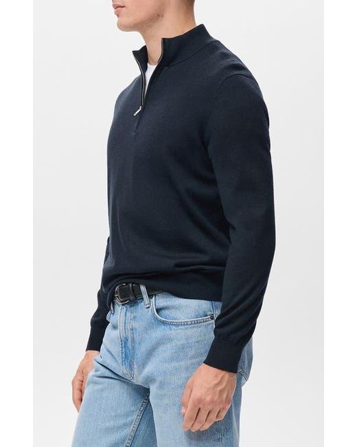Mango Blue Perkins Wool Quarter Zip Sweater for men