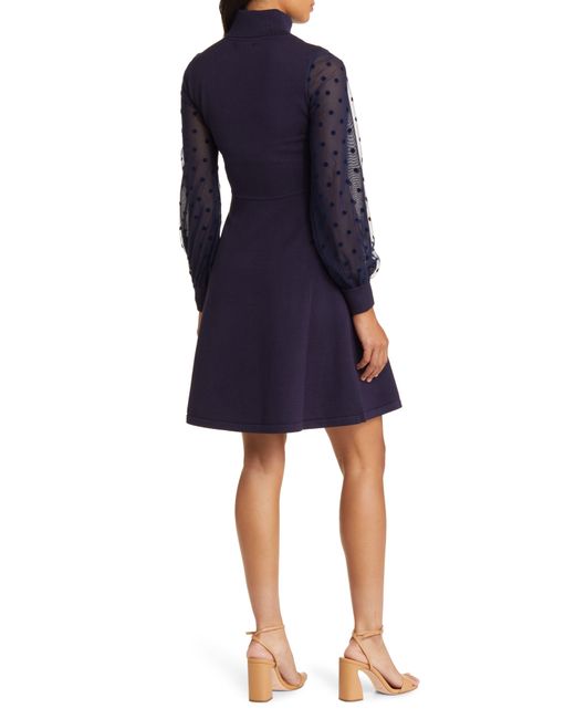 Eliza J Mixed Media Long Sleeve Fit & Flare Dress in Blue Lyst