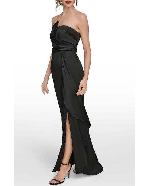 Donna Karan Black Asymmetric Strapless Satin Gown