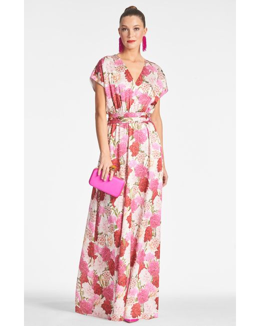 Sachin & Babi Red Leah Floral Georgette Gown