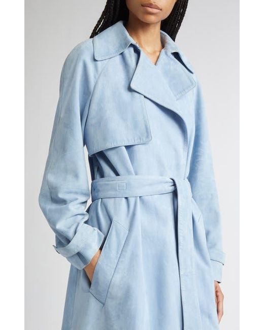 Proenza Schouler Blue Ramona Belted Suede Trench Coat