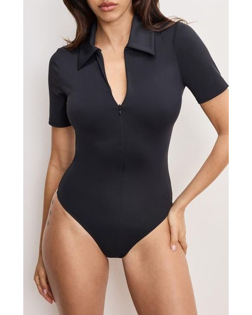 GOOD AMERICAN Blue Zip-Up Scuba Bodysuit
