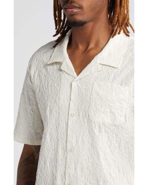 Afield Out White Textured Floral Short Sleeve Cotton Button-up Shirt for men