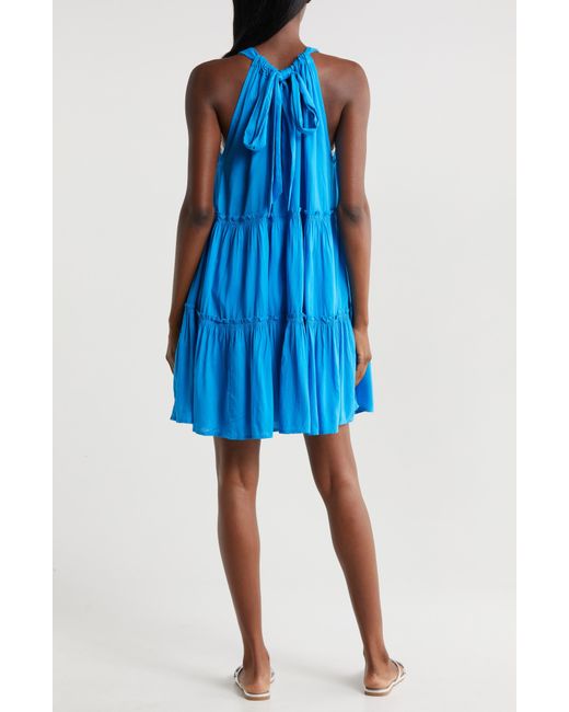 Elan Blue Ruched Tiered Cover-up Swing Dress