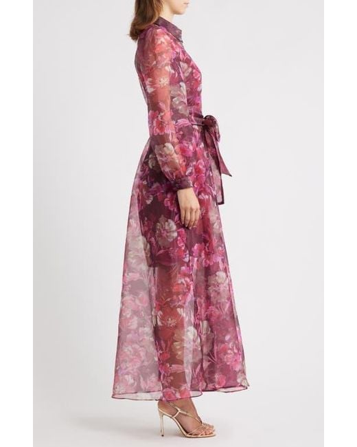 Julia Jordan Red Long Sleeve Organza Shirtdress