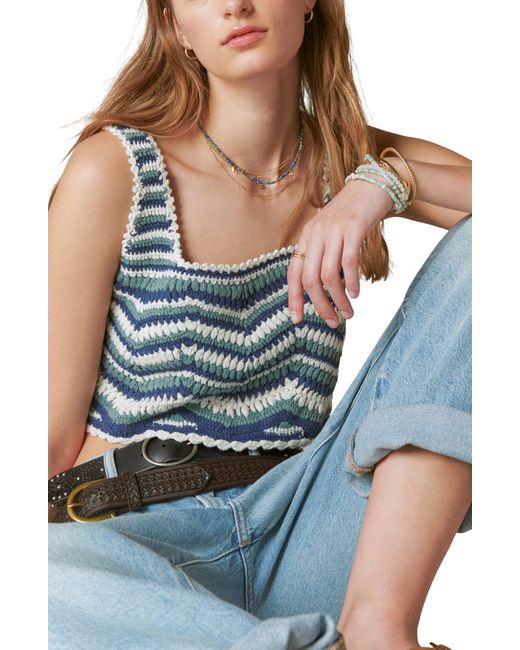 Lucky Brand Zigzag Crochet Crop Top in Blue
