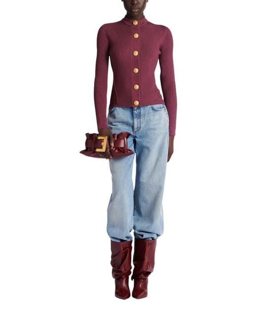 Balmain Red Fine Knit Cardigan With Buttons
