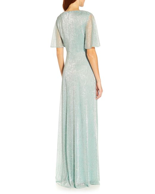 Adrianna Papell Green Metallic Mesh Drape A-line Gown