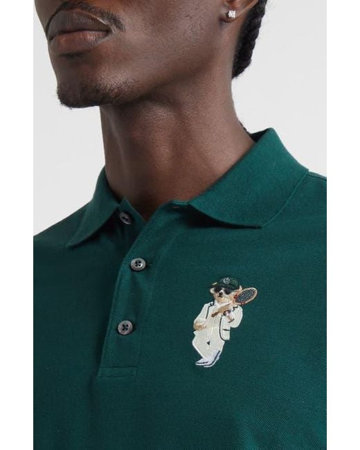 Ralph Lauren Green Embroidered Polo Bear Cotton & Cashmere Piqué Polo for men