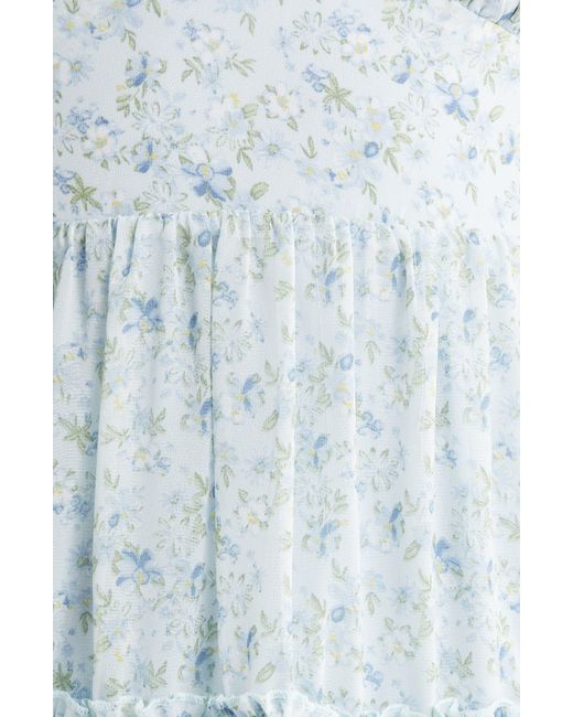 All In Favor Blue Floral Print Tiered Minidress In At Nordstrom, Size Large