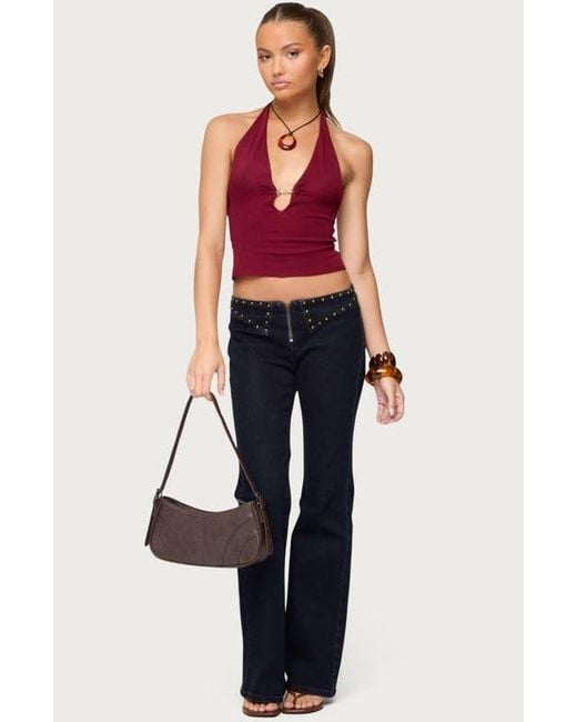 Edikted Red Missie Plunge Knit Halter Top
