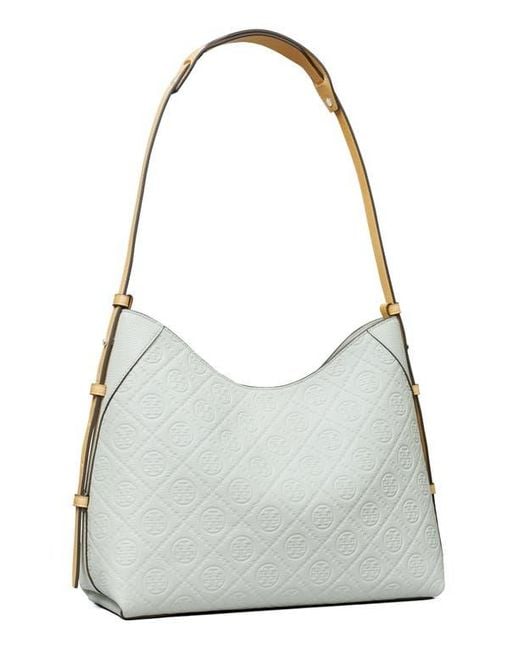 Tory Burch Gray T Monogram Pebble Leather Messenger Bag