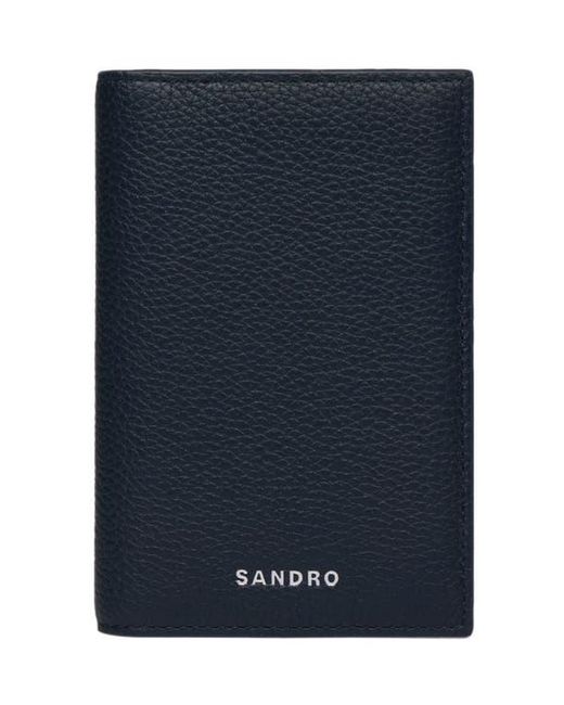 Sandro Blue Grained Leather Folding Card Holder for men