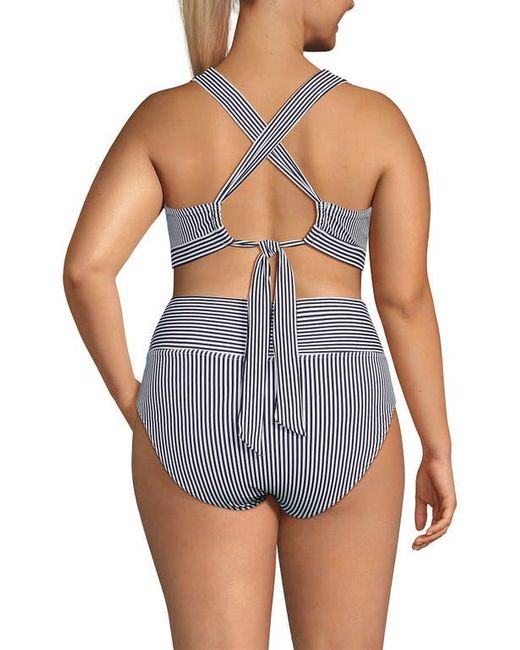 Lands' End Multicolor Chlorine Resistant V-Neck Midkini Swimsuit Top And High Leg High Waisted Bottoms 2 Piece Set
