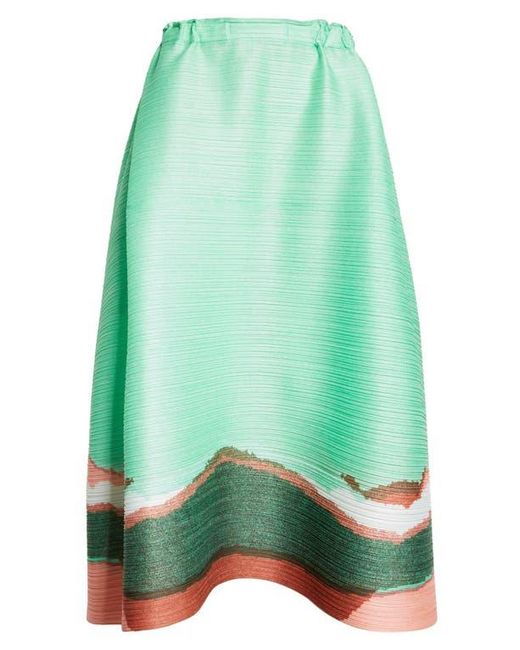 Pleats Please Issey Miyake Green Grainy Colors Pleated Midi Skirt