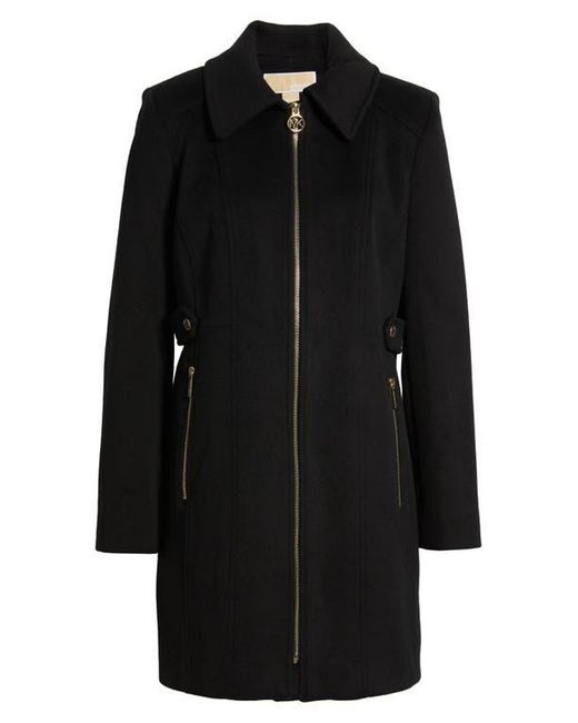 Michael Kors Black Front Zip Wool Blend Coat