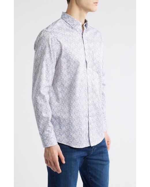 Johnston & Murphy White Circle Grid Print Button Down Shirt for men