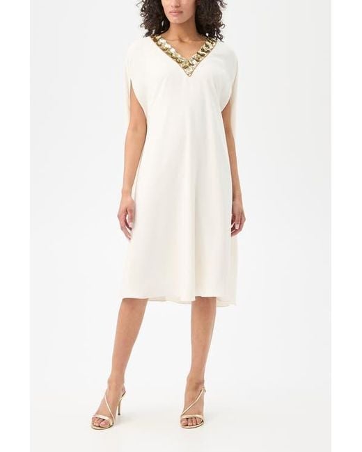 Trina Turk Women's White Masquerade Embellished Cape Sleeve Dress