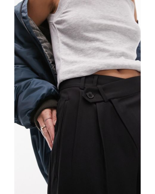 TOPSHOP Black Asymmetric Wrap Front Pants