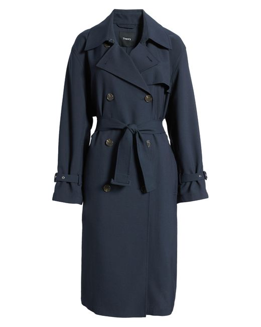 Theory Blue Double Breasted Trench Coat