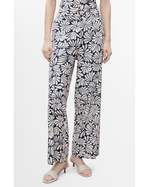 Mango Multicolor Coco Print Linen Blend Wide Leg Pants