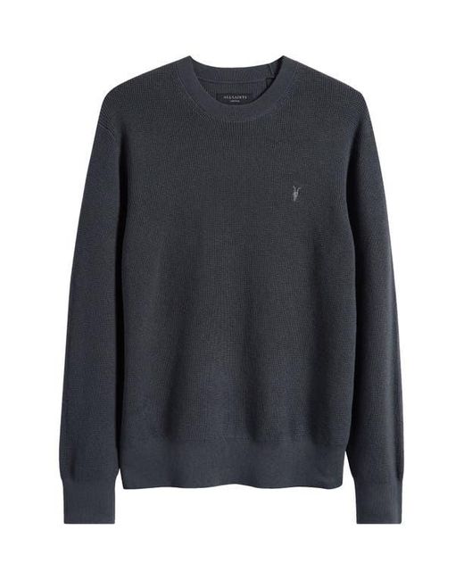 AllSaints Black Oversize Cotton & Wool Waffle Crewneck Sweater for men