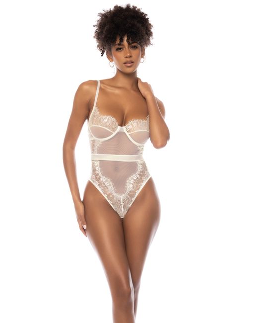 MAPALE White Mesh & Lace Underwire Teddy