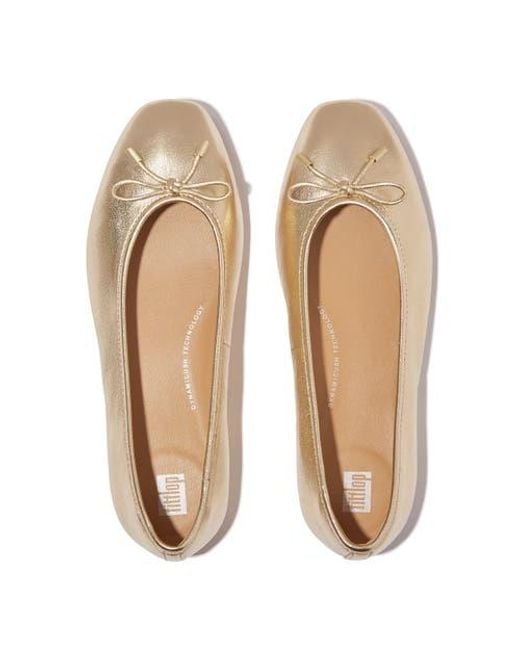 Fitflop Natural Delicato Bow Soft Metallic-Leather Ballet Flats