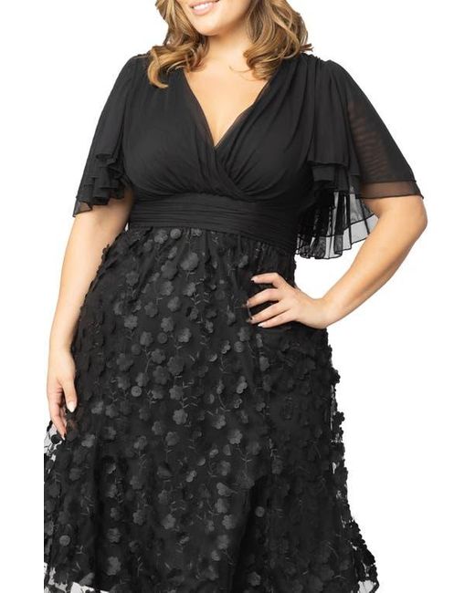 Kiyonna Black Pretty Petals Flutter Sleeve Cocktail Dress