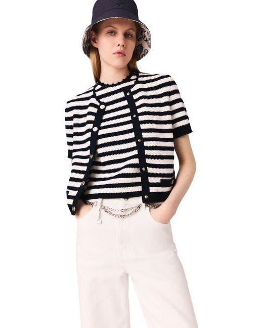 Maje White Crochet Cropped Cardigan