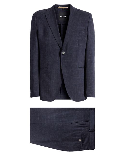 Boss Blue Huge Slub Wool & Linen Suit for men