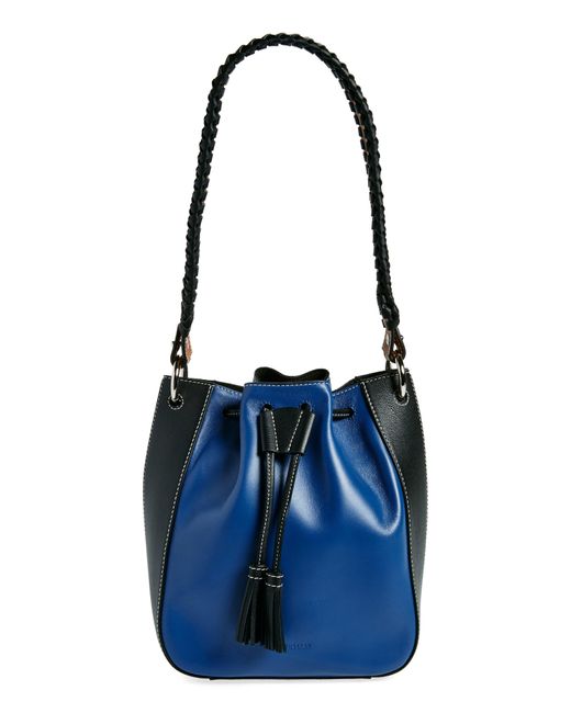 Strathberry Blue X Collagerie Bolo Colorblock Leather Bucket Bag