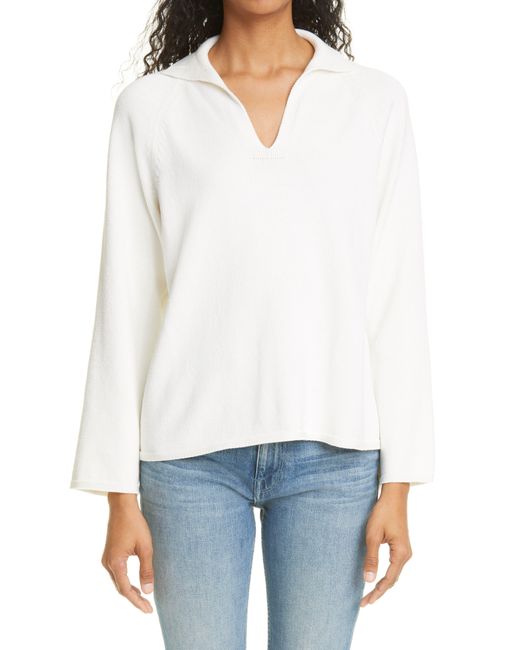 Lafayette 148 New York White Split Neck Cotton & Silk Sweater