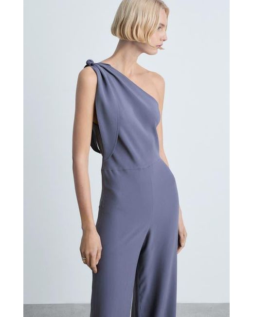 Mango Blue Asymmetric Satin Jumpsuit