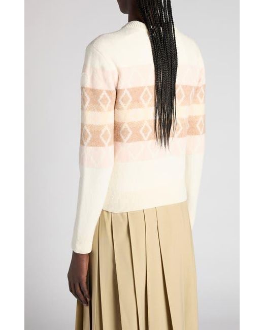 Moncler Natural Jacquard Virgin Wool V-Neck Sweater