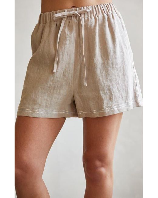 Crescent Natural Contrast Stitch Linen Shorts