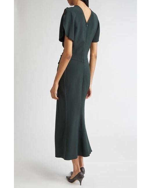 Victoria Beckham Black Gathered Waist Crepe Midi Dress