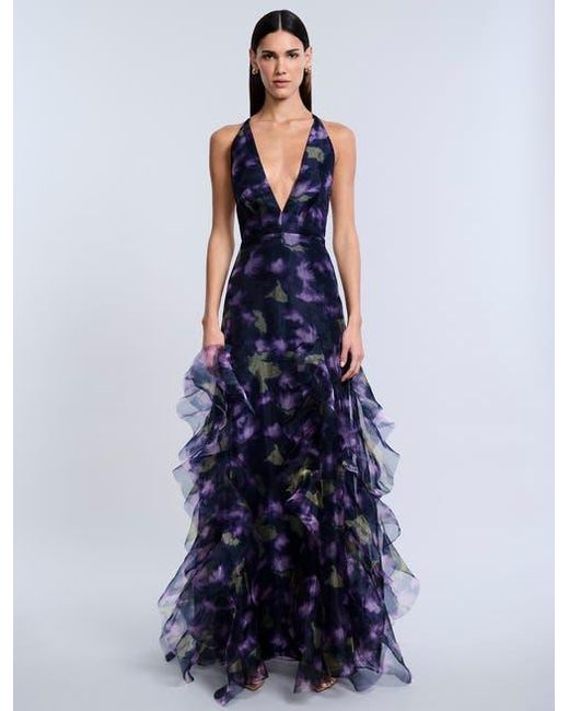 BCBGMAXAZRIA Printed Organza Gown in Blue | Lyst