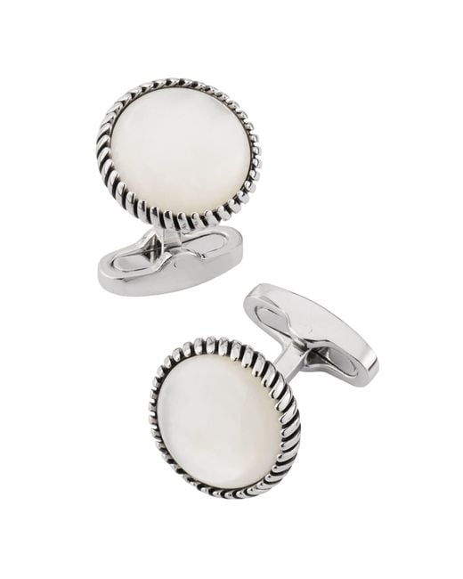 Link Up White Round Cufflinks With Texture Border for men