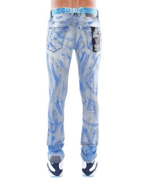 Cult Of Individuality Blue Punk Belted Distressed Super Skinny Jeans for men