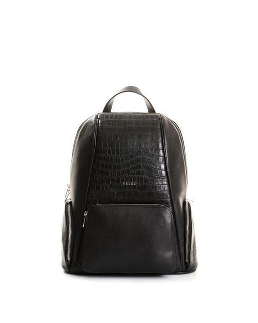 Velez Black Georgia Embossed Leather Backpack