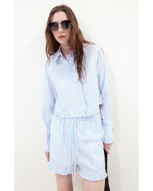 DELUC Blue Split Crop Shirt