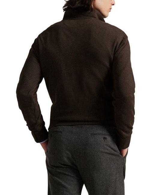 Polo Ralph Lauren Black Houndstooth Luxury Cotton Blend Quarter Zip Pullover for men