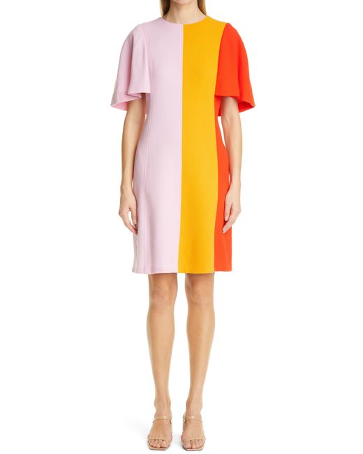 Lela Rose Orange Colorblock Flutter Sleeve Crepe Shift Dress