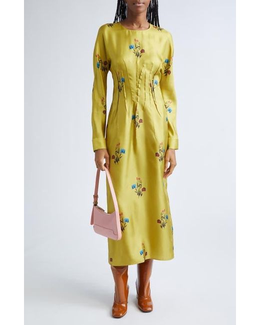 Marni Yellow Tulip Print Silk Twill Dress