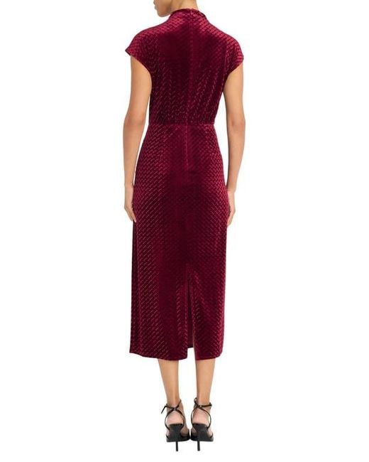 Maggy London Cap Sleeve Textured Velvet Midi Dress