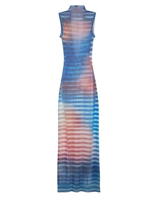Jean Paul Gaultier Blue Air Print Mesh Body-Con Dress