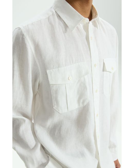 Theory White Military Ls. Relaxed Linen Button-up Shirt for men